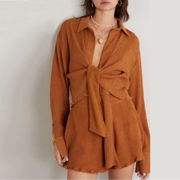 NWT Savannah Morrow The Label Vea Blouse and Verita Shorts in Papaya Size XS - Picture 3 of 13